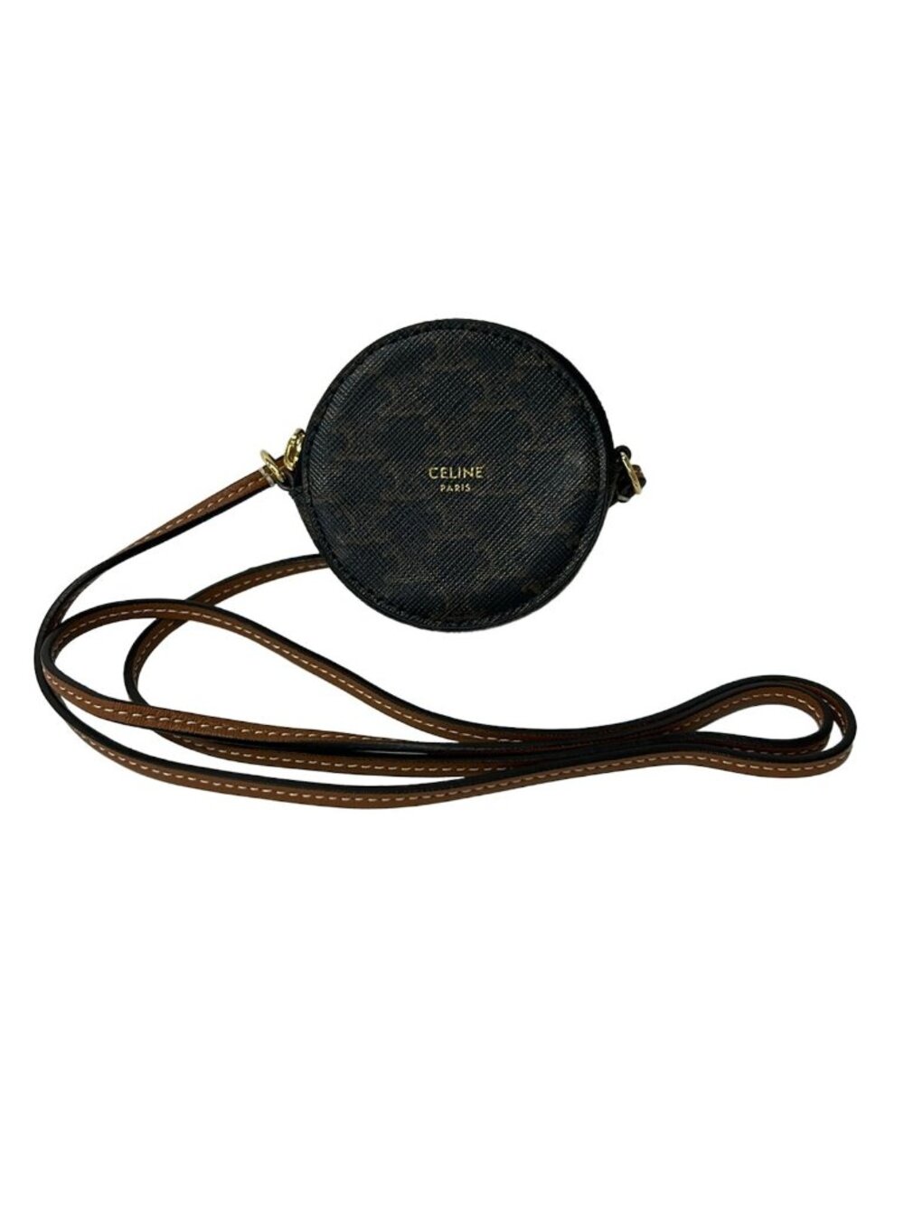 Celine Coin Purse on Strap Dark Brown Shoulder Leather